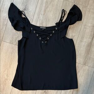 Express Black Ruffled Tie Front Blouse
